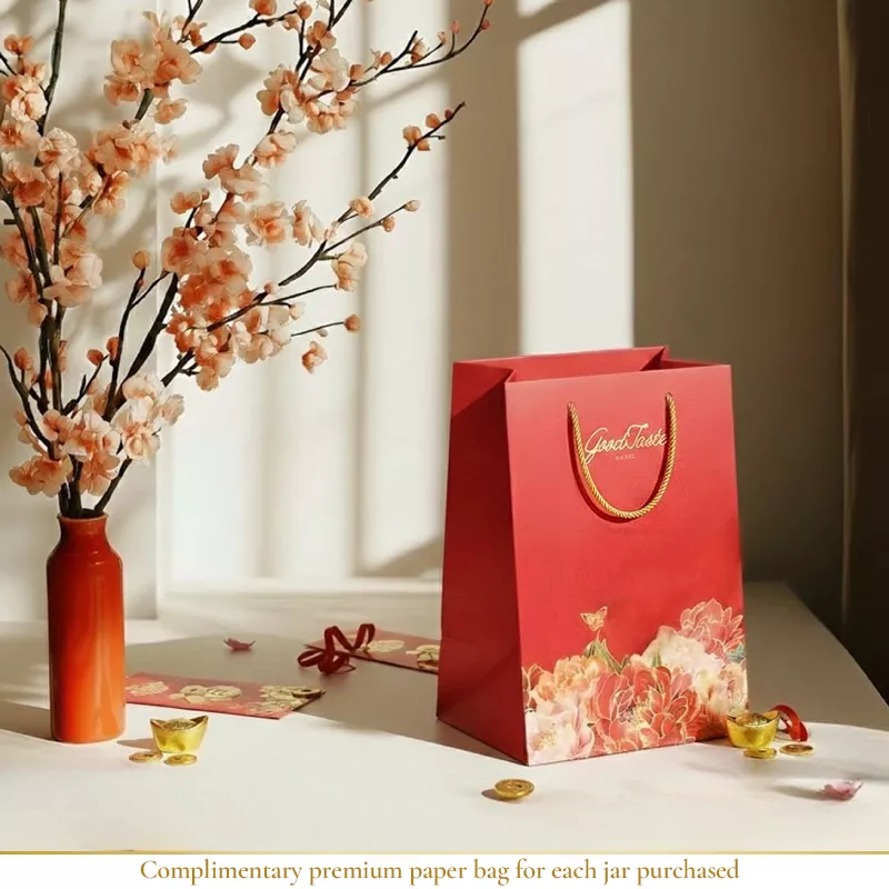 Premium Chinese New Year Goodies Gift Bag in Singapore featuring pineapple balls, seaweed popiah, and festive treats.